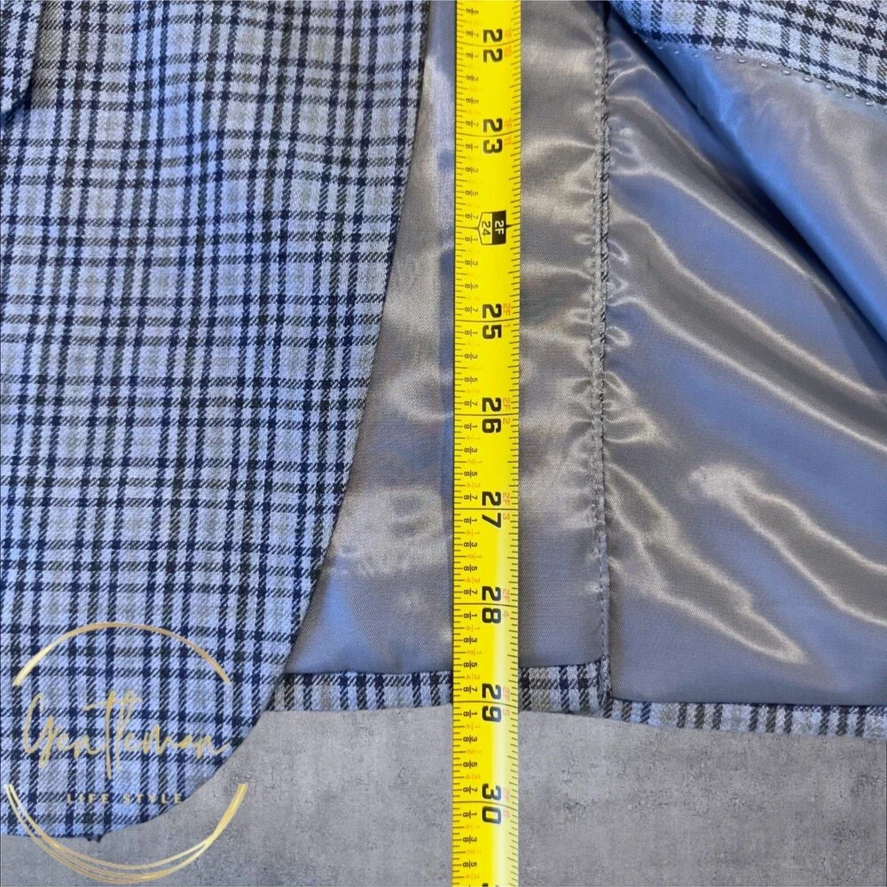 RALPH LAUREN Mens Blazer Sport Coat Two Button Suit Jacket 38R Blue Plaid Linen